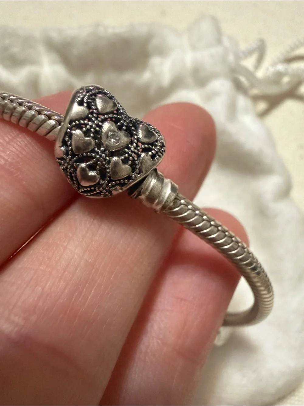 Pandora Silver Heart Charm Bracelet with Filigree Heart